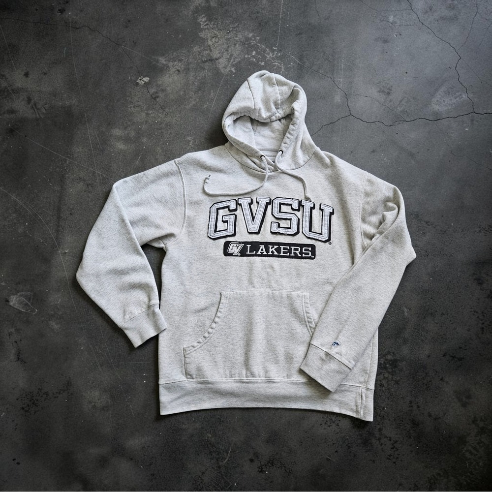 Blue 84 Hoodie GVSU Lakers Medium Heather Gray Applique Pullover Sweatshirt